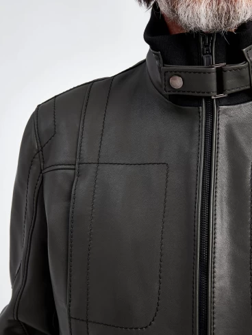 Кожаная куртка бомбер мужская 521, оливковая, размер 50, артикул 29061-4