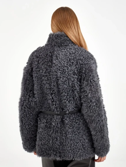 Короткая женская дубленка из тиградо 2072, серая, размер 44, артикул 65050-4