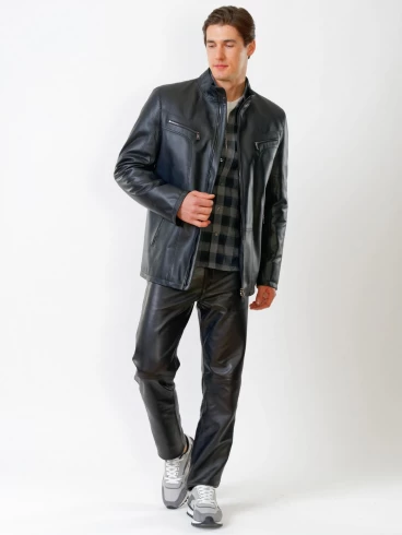 Мужская утепленная кожаная куртка пять молний премиум класса 537ш, черная, размер 50, артикул 27840-5