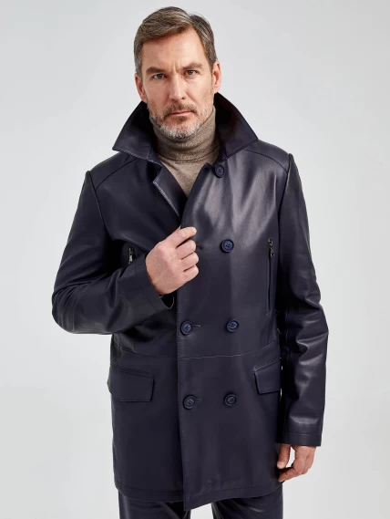 Кожаный комплект мужской: Куртка 538 + Брюки 01, синий, размер 48, артикул 140141-5