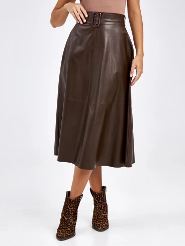 Женские кожаная юбка из экокожи 4820748, коричневая, размер 44, артикул 85790-2