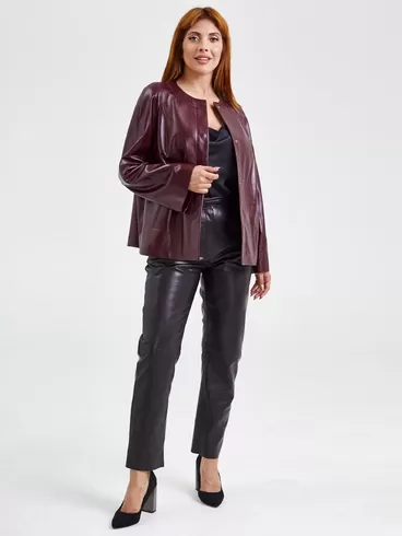 Кожаный комплект женский: Куртка 3019 + Брюки 04, бордовый/черный, р. 48, арт. 111171-0