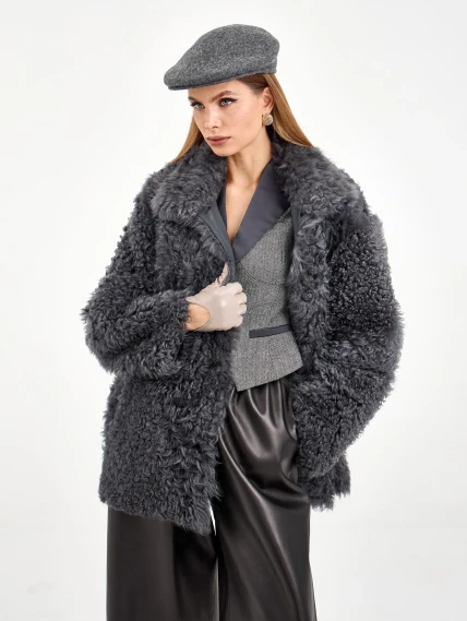 Короткая женская дубленка из тиградо 2072, серая, размер 44, артикул 65050-3