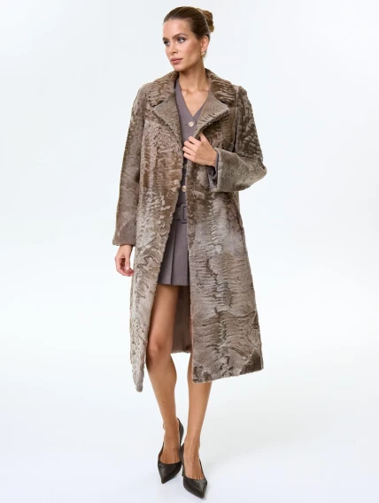 Длинная женская шуба из меха каракульчи премиум класса Лола(ав), светло-коричневая, размер 50, артикул 33990-1