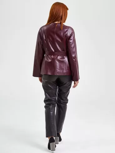Кожаная куртка женская 3019, с поясом, бордовая, р. 50, арт. 91700-4