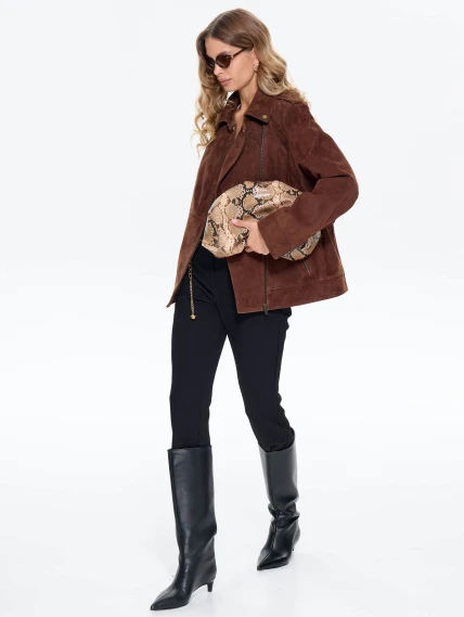 Замшевая женская куртка косуха премиум класса 3079з, коньячная, размер 44, артикул 24710-1