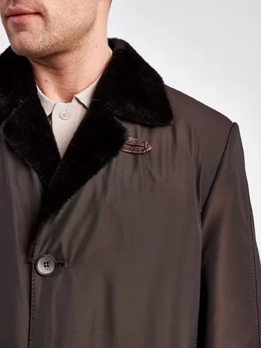 Текстильная куртка зимняя мужская 5450, на подкладке из овчины, коричневая, p. 46, арт. 40900-4