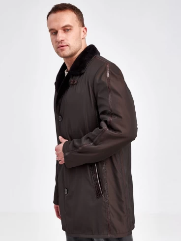 Текстильная зимняя куртка на подкладке из овчины для мужчин 5450, коричневая, размер 46, артикул 40900-3