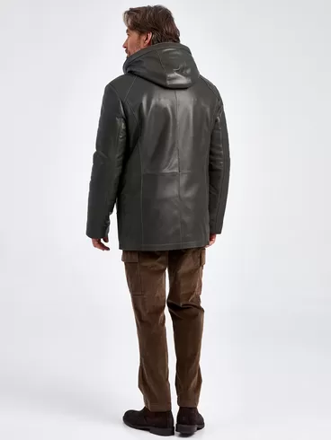Кожаная куртка зимняя премиум класса мужская 552мех, на подкладке из овчины, оливковая, p. 48, арт. 40710-2