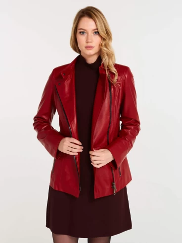 Кожаная куртка женская 320(нв), с поясом, красная, р. 44, арт. 90620-1