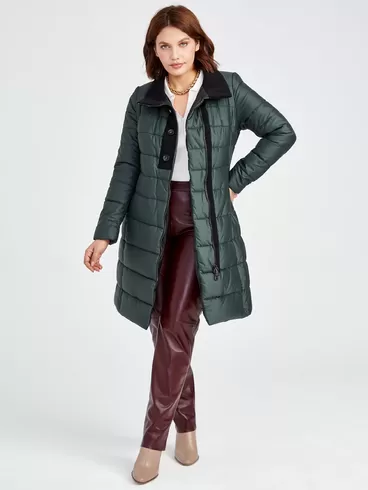 Демисезонный комплект женский: Пальто - пуховик 701 + Брюки 02, зеленый/бордовый, р. 42, арт. 111269-1