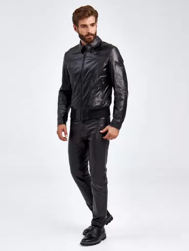 Кожаная куртка мужская 2010-13В, короткая, черная, p. 50, арт. 29170-5
