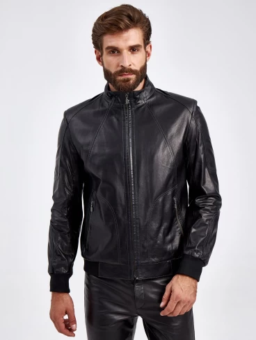 Короткая мужская кожаная куртка 526, черная, размер 50, артикул 29230-1