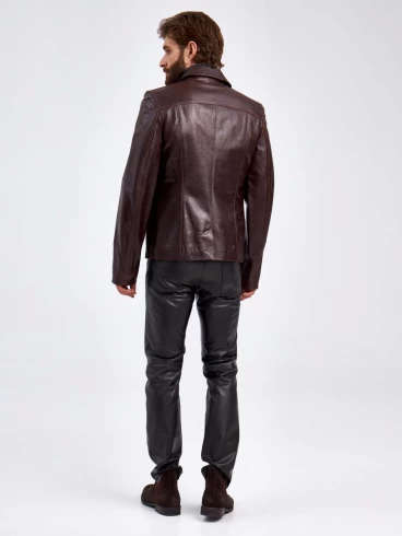Короткий кожаный мужской пиджак 2010-7, коричневый, размер 48, артикул 29310-2