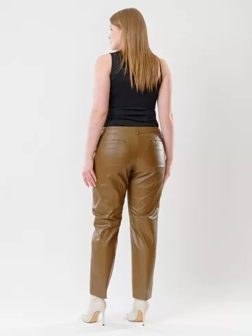 Кожаные зауженные брюки женские 03, из натуральной кожи, серо-коричневые, р. 48, арт. 85521-1