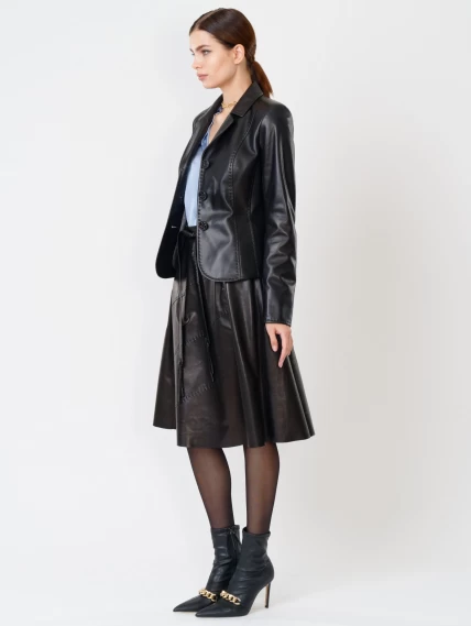 Кожаный костюм женский: Пиджак 316рс + Юбка 01рс, черный, размер 44, артикул 111150-1