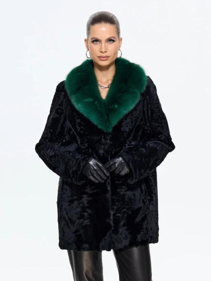 Короткая женская шуба из меха каракульчи Ирэн, черная, размер 48, артикул 65550-2