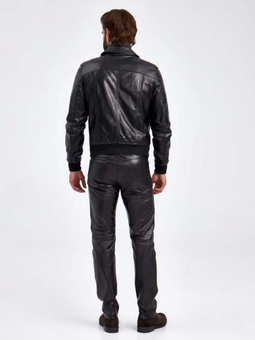 Кожаная куртка бомбер мужская 2010-16, черная, размер 50, артикул 29350-2