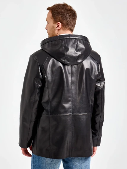 Мужская черная кожаная куртка с капюшоном премиум класса 552, размер 48, артикул 29840-5