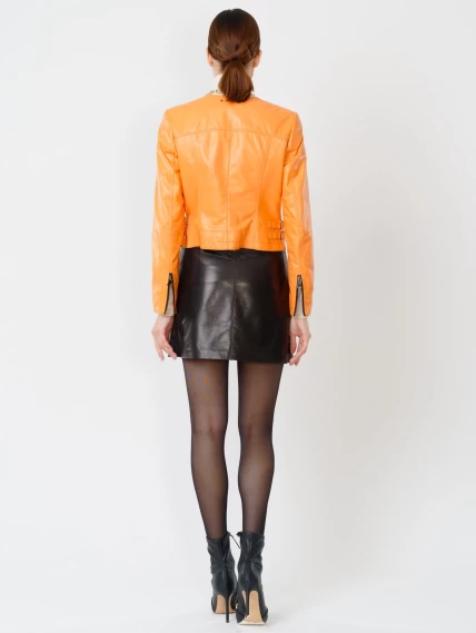 Кожаный комплект женский: Куртка 389 + Мини-юбка 03, оранжевый/черный, размер 42, артикул 111114-2