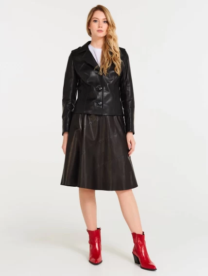 Кожаный комплект женский: Куртка 304 + Юбка 01рс, черный, размер 44, артикул 111143-0