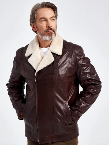 Кожаная куртка зимняя мужская 5362, на подкладке из овчины, коричневая, p. 50, арт. 40540-0