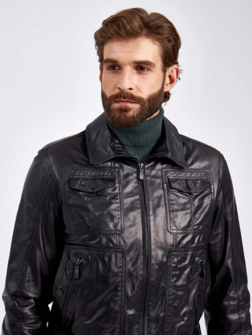 Кожаная куртка бомбер мужская 2010-16, черная, размер 50, артикул 29350-4