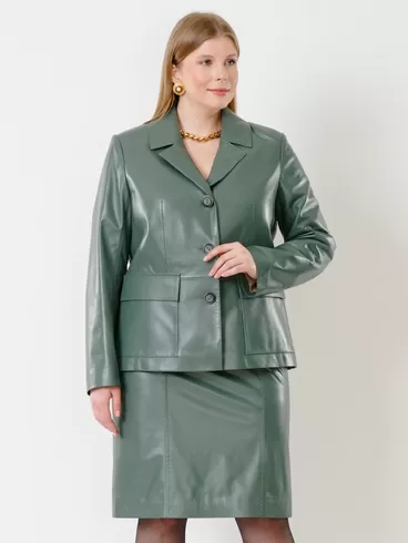 Кожаный пиджак женский 3007, оливковый, р. 46, арт. 91172-0