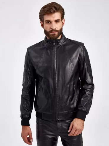 Кожаная куртка мужская 526, короткая, черная, p. 50, арт. 29230-1