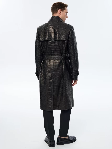 Длинный мужской кожаный плащ премиум класса 559, черный, размер 50, артикул 71480-5
