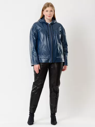 Кожаный комплект женский: Куртка 303 + Брюки 04, синий/черный, р. 50, арт. 111222-0