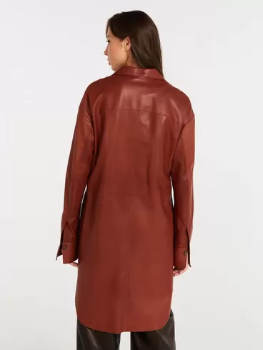 Кожаное платье - рубашка женское 01, из натуральной кожи, коньячное, р. 44, арт. 90540-4