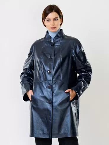 Кожаное пальто женское 378, синий перламутр, р. 46, арт. 91130-1