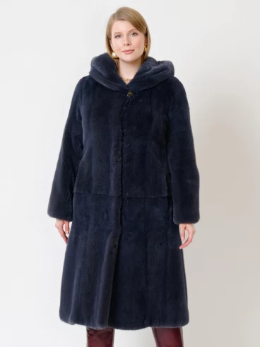 Женское пальто из меха норки с капюшоном 216(к), графитовое, размер 46, артикул 31800-1