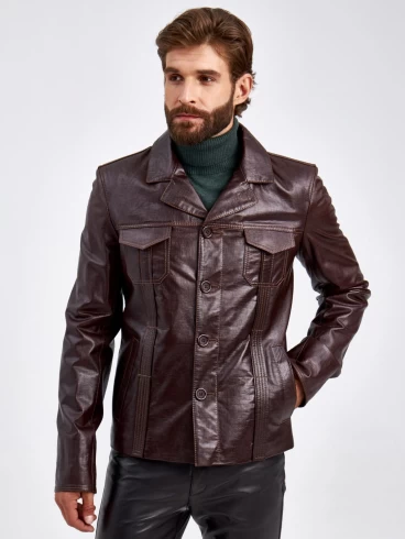 Короткий кожаный мужской пиджак 2010-7, коричневый, размер 48, артикул 29310-3