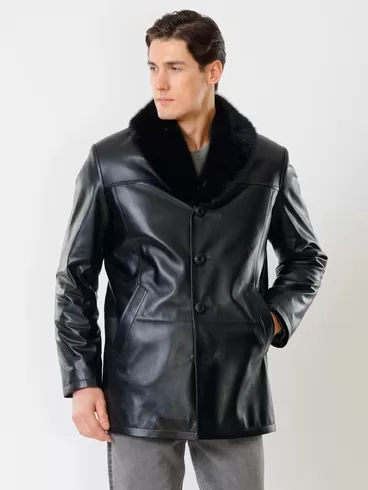 Кожаная куртка зимняя премиум класса мужская 534мех, с мехом норки, черная, р. 46, арт. 40280-6