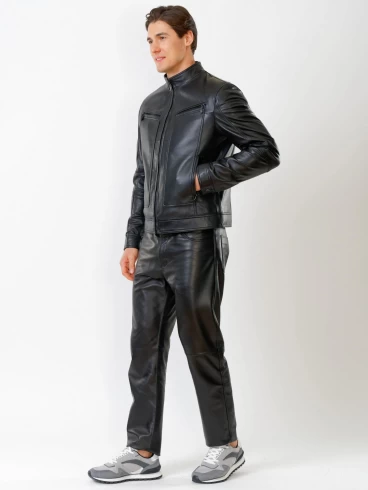 Кожаный комплект мужской: Куртка 507 + Брюки 01, черный, р. 48, артикул 140070-0