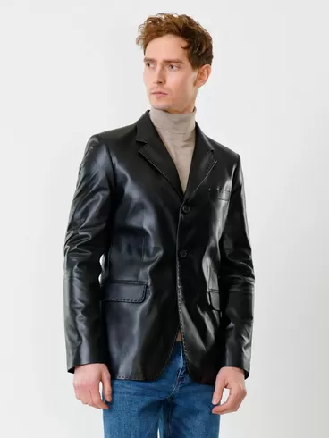 Кожаный пиджак мужской 543, черный, р. 48, арт. 28451-6