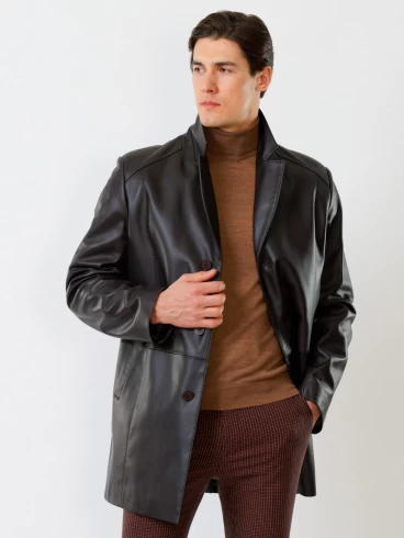 Кожаный пиджак удлиненный мужской 541, коричневый, размер 48, артикул 29530-0
