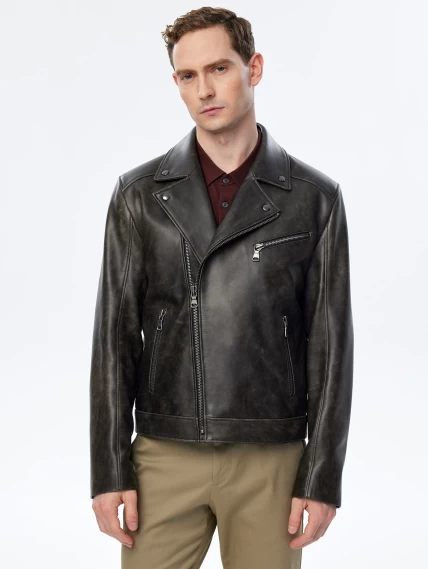 Мужская кожаная куртка косуха премиум класса 560, коричневая, размер 48, артикул 29660-2
