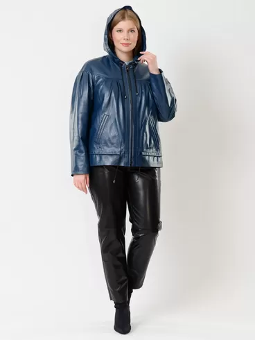 Кожаный комплект женский: Куртка 303 + Брюки 04, синий/черный, р. 50, арт. 111222-1