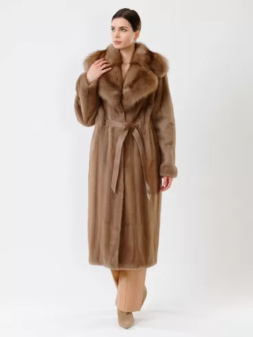 Пальто из меха норки с соболем женское 19009(ав), длинное, пастельное, р. 52, арт. 32680-3
