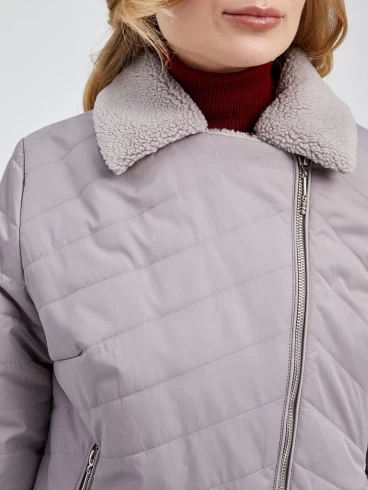 Текстильная утепленная женская куртка косуха 21130, бежевая, размер 42, артикул 25010-2