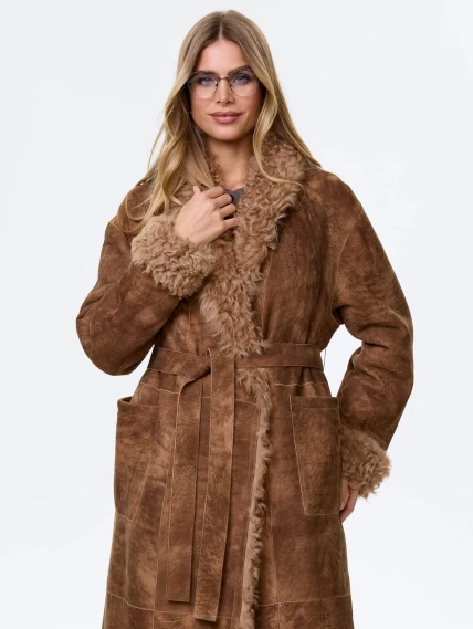 Длинная дубленка из натуральной овчины тиградо для женщин премиум класса 2020, светло-коричневая, размер 50, артикул 62470-0