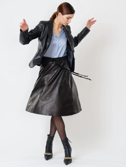 Кожаный костюм женский: Пиджак 316рс + Юбка 01рс, черный, размер 44, артикул 111150-6