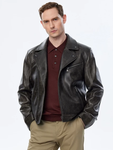 Мужская кожаная куртка косуха премиум класса 560, коричневая, размер 48, артикул 29660-0