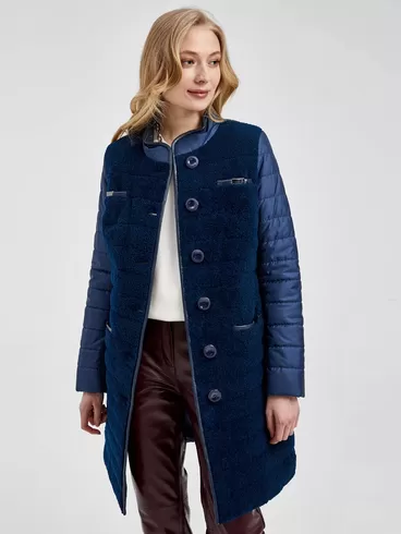 Пальто женское комбинированное 808, синий, артикул 13430-1