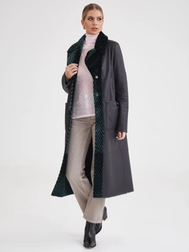 Двустороннее женское пальто с воротником из мехом норки премиум класса 2003, зеленое, размер 46, артикул 25480-4
