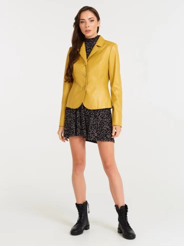 Кожаный женский пиджак 316рс, желтый, размер 44, артикул 90090-1