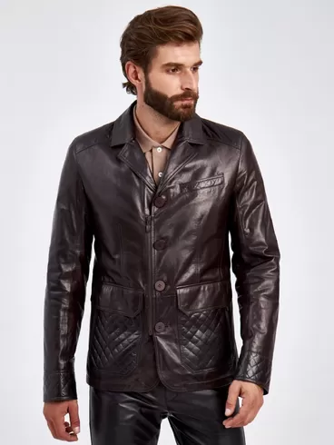 Кожаный пиджак утепленный мужской 530ш, коричневая, p. 50, арт. 29130-0